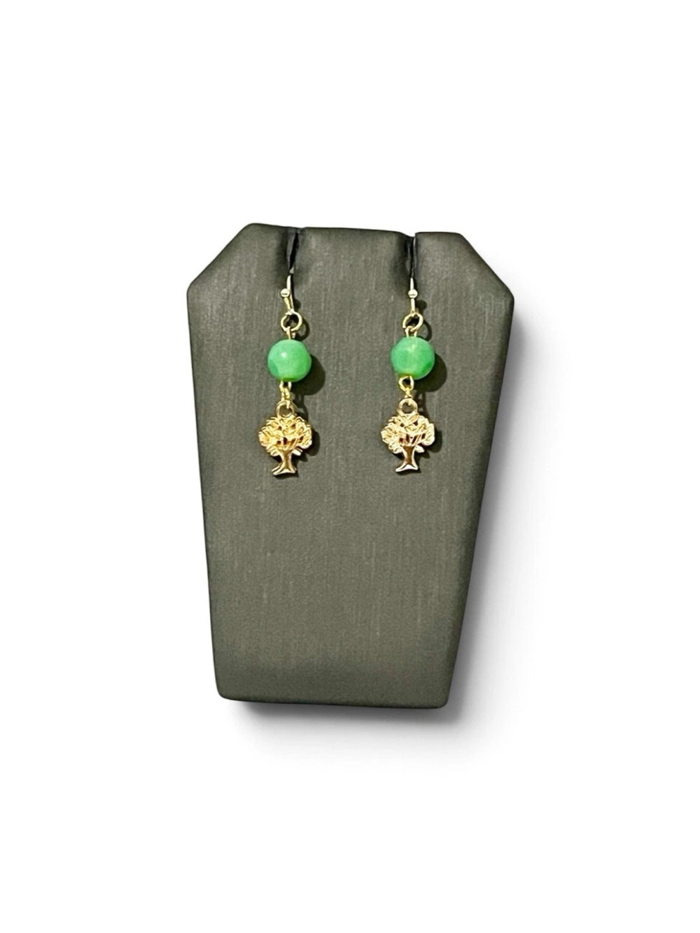 Tree of Life Drop Earrings Gold Green Bead Dangle Fall Bohemian Witchy Jewelry